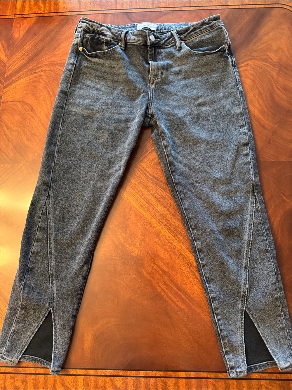 Dear John Washed Black Skinny Ankle Jeans with Front Slit